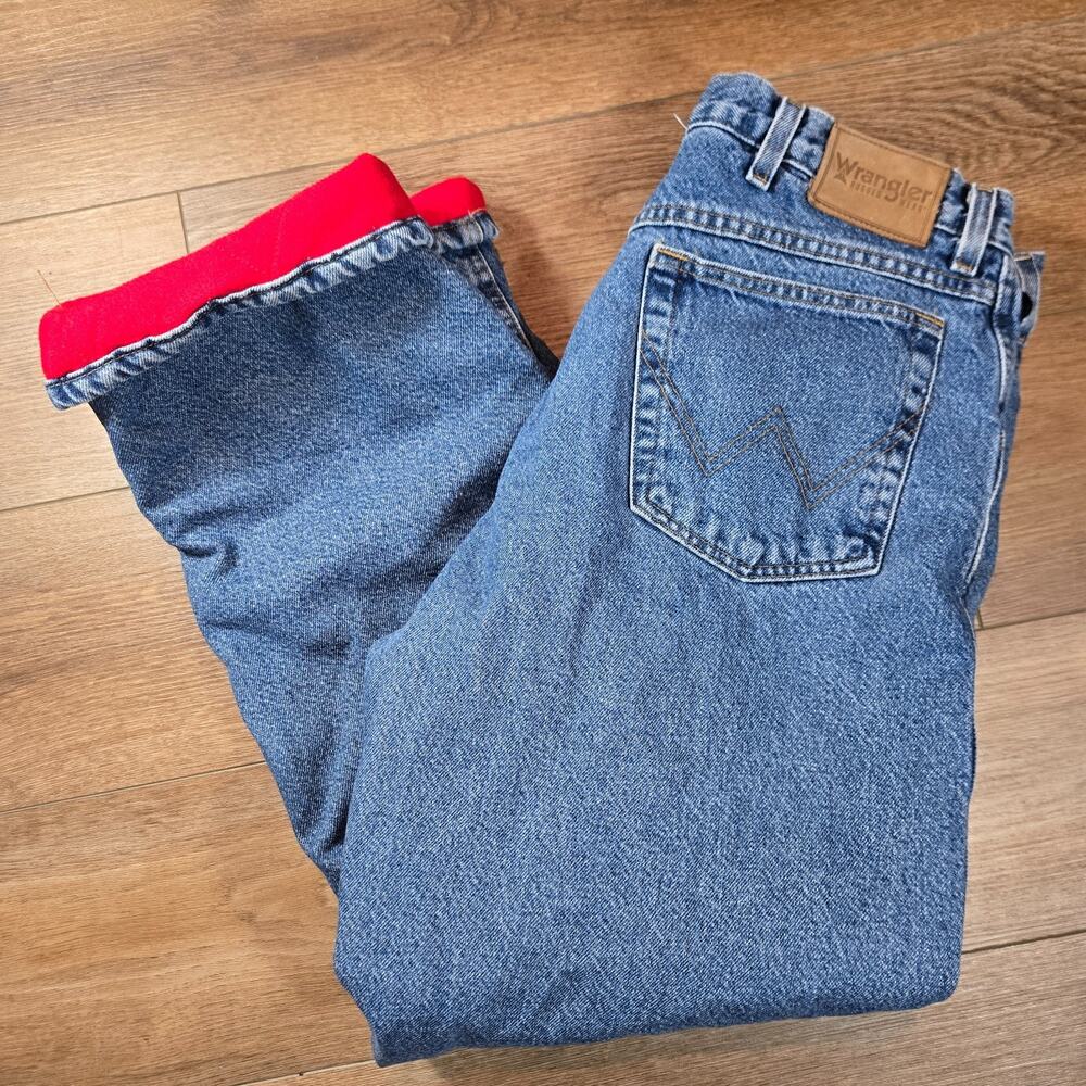 Vintage Wrangler Rugged Wear Jeans 38x30 Blue Fleece Lined Workwear Winter